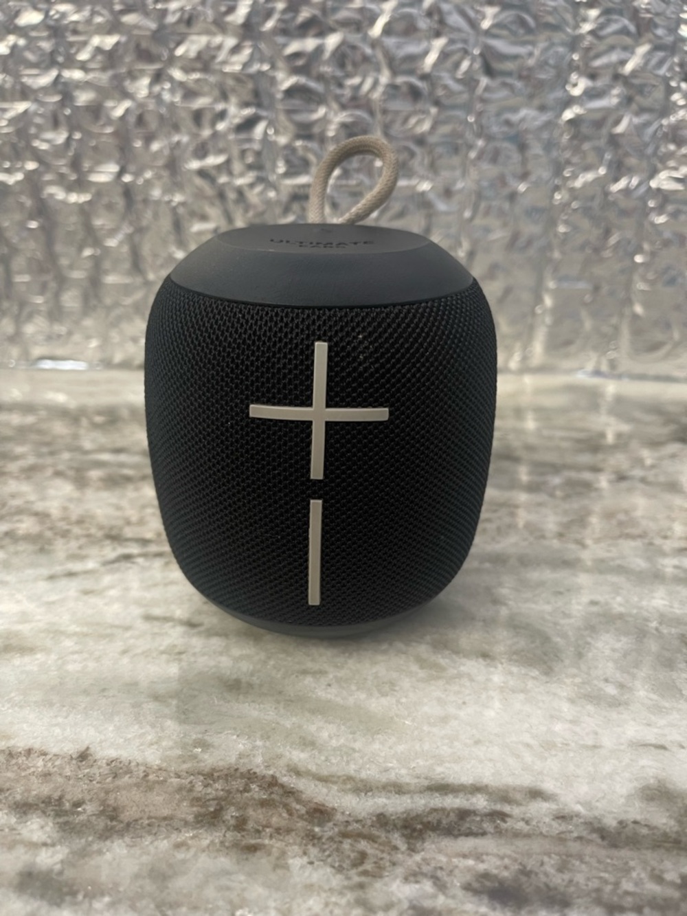 Portable Black Bluetooth Speaker with Loop and Front Volume Controls